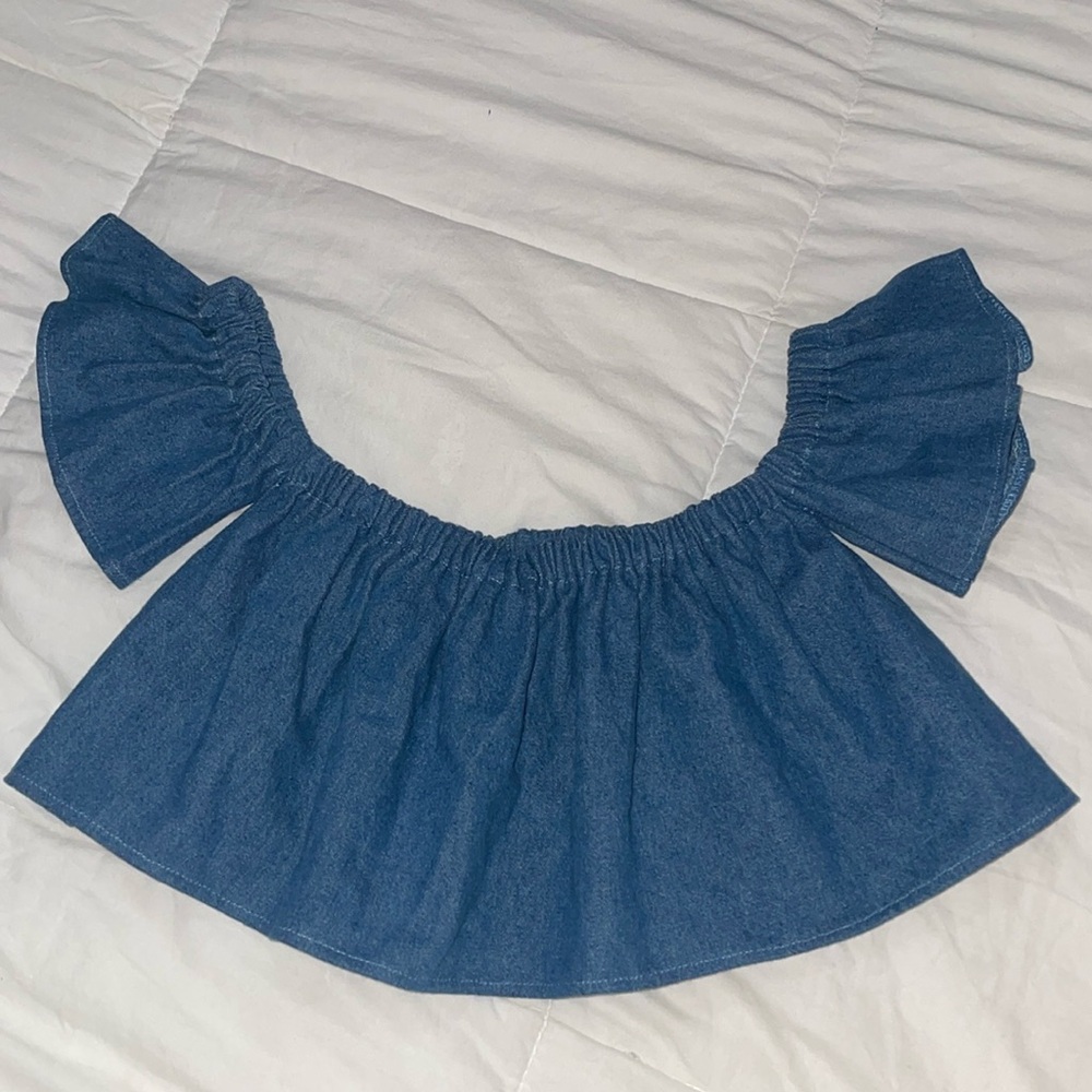 Toddle 2T Medium Blue Denim Ruffle Crop Top